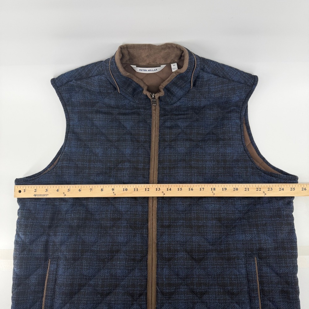 Peter Millar Wool Essex Quilted Vest Mens XL Navy Blue Melange Full Zip Golf - Picture 11 of 15